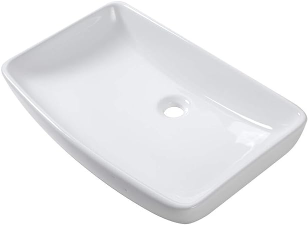 Vessel Sink Rectangular - Lordear 24 Inch Curved Rectangle Bathroom Sink Modern Above Counter White Porcelain Ceramic Bathroom Vessel Vanity Sink Art Basin
