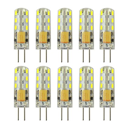 Rayhoo 10pcs G4 Base 24 LED Light Bulb Lamp 1.5 Watt AC DC 12V/10-20V Non-dimmable Equivalent to 10W T3 Halogen Track Bulb Replacement 360° Beam Angle(White 5800-6200K)