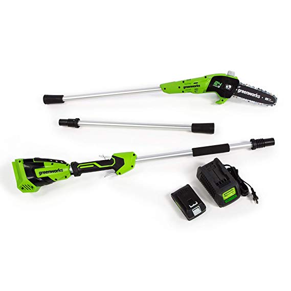 Greenworks 8-Inch 24V Cordless Pole Saw, 2Ah Battery, PS24B210