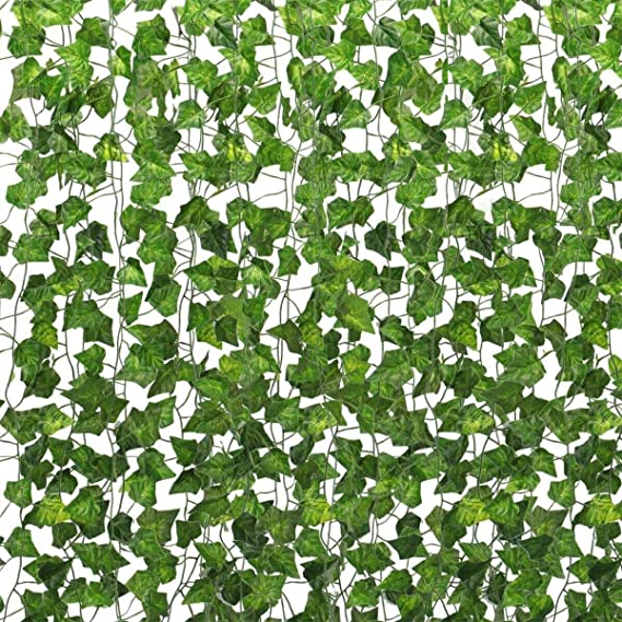 Foraineam 24 Strands 168 Ft Artificial Ivy Leaf Plants Vine Hanging Greenery Leaves Garland Fake Foliage Flowers for Wedding Home Party Garden Wall Decoration