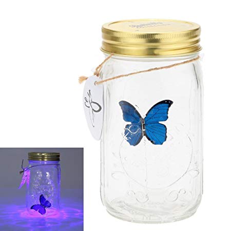 Herebuy8 Romantic Butterfly Collection- Animated Butterfly in a Jar with LED Lamp (Blue)
