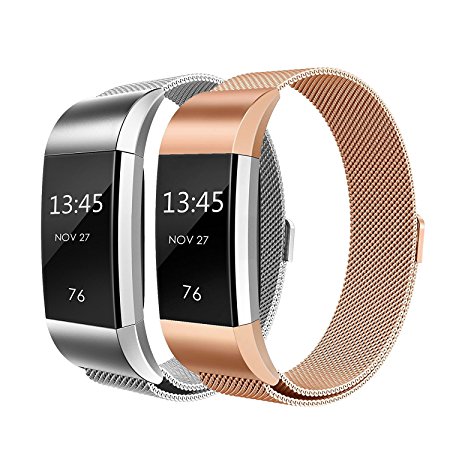 Fitbit Charge 2 Strap Bands Milanese Stainless Steel Adjustable Replacement Accessories Bracelet Strap with Magnetic Metal Lock for Fitbit Charge 2