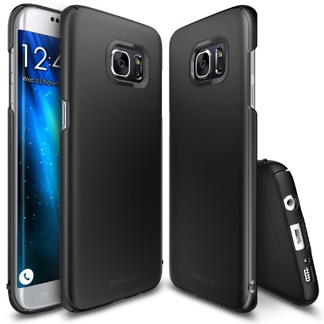 Galaxy S7 Edge Case, Ringke [Slim] Snug-Fit Slender [Tailored Cutouts] Ultra-Thin Side to Side Edge Coverage Superior Coating PC Hard Skin for Samsung Galaxy S7 Edge - SF Black