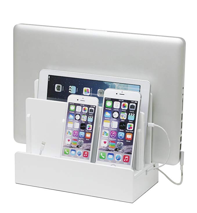 G.U.S. Multi-Device Charging Station Dock & Organizer - Multiple Finishes Available. For Laptops, Tablets, and Phones - Strong Build, High Gloss White