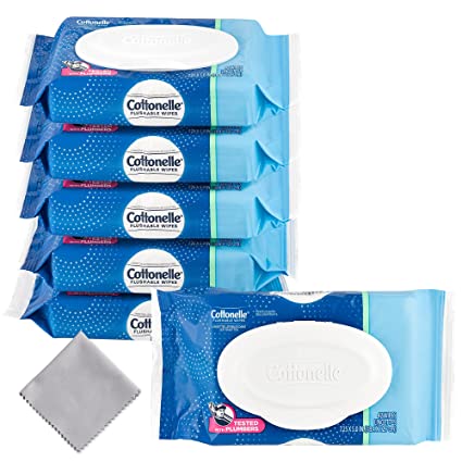 6 cottonelle Flushable Wet Wipes for Adult, Flip-Top Packs 42 Ct, BONUS Microfiber Lens Cleaning Cloth
