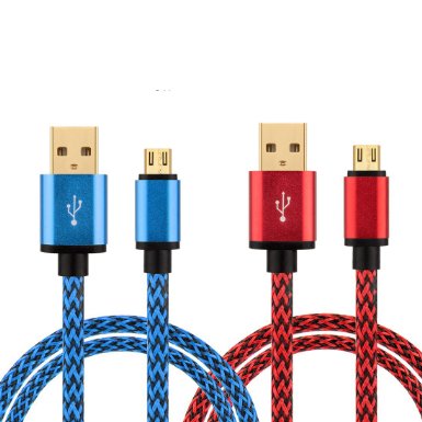 Galaxy S7 S6 Edge Charger, 2 Pack Universal High Speed Braided Nylon Gold-Plated Fast Quick Data Charging Cable for Samsung Galaxy S7/S6 Edge Plus Grand Prime Note 4/5 LG HTC Nokia Android Cellphone
