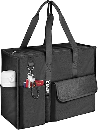 BALEINE Large Utility Tote Bag with Reinforced Bottom, Multi Pockets Foldable Tote Bag for Nurse, Travel, Work