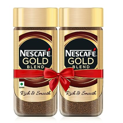 NESCAFE Gold Coffee, Rich Aroma & Smooth Taste Instant Coffee Powder, Arabica & Robusta Beans, 200g Glass Jar (Pack of 2)