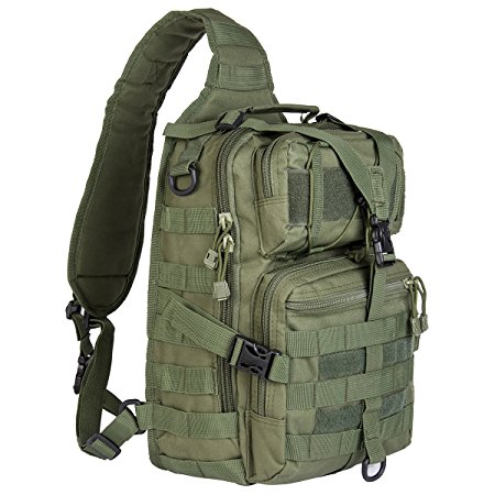 Hikingworld 20L Small Tactical MOLLE Sling Pack - Compact and Versatile - Shoulder Pack, Backpack, Chest Pack, or Hand Carry - Military Assault Style Rucksack.
