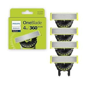 Philips Norelco OneBlade 360 Blades, Genuine Replacement Blades for OneBlade Electric Shaver and Trimmer, 4 Pack, QP440/80