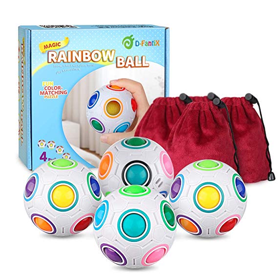 D-FantiX Rainbow Puzzle Ball 4 Pack, 3D Rainbow Magic Ball Cube Fidget Ball Puzzle Brain Teaser Fidget Toys for Adult Kids White