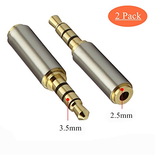 Gold Plated 2.5mm Female to 3.5mm Male Stereo Audio Headphone Adapter Converter Jack (2 Pack)