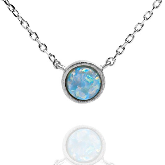 PAVOI 14K Gold Plated Round Bezel Set Pink/White/Green/Blue Created Opal Necklace 16-18"