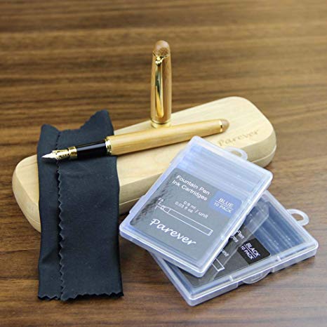 ParEver Bamboo Fountain Pen with Wooden Handcrafted Gift Case, Executive Fountain Pens Set,Calligraphy Pens,Comes with Ink Cartridges,Ink Refill Coverter