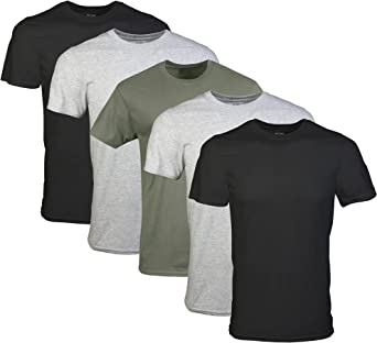 Gildan Men's Crew T-Shirts, Multipack, Style G1100, Black/Sport Grey/Military Green (5-Pack)