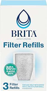 Brita Refillable Filter Refill Packs for Pitchers and Dispensers, BPA-Free, 80% Less Plastic*, Each Water Filter Lasts Two Months, For Use with Refillable Filter Shell (Sold Separately), 3 Filters