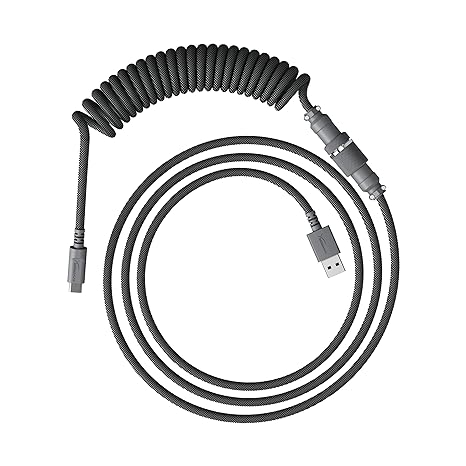 HyperX Coiled Cable - Durable Coiled Cable, Stylish Design, 5-Pin Aviator Connector, USB-C to USB-A - Grey