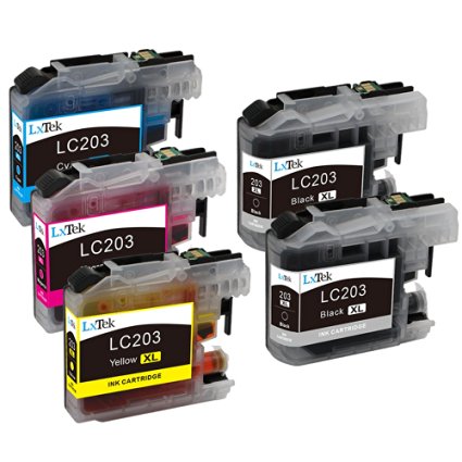 LxTek Compatible Ink Cartridge Combo Set For Brother LC203 XL 203XL (2 Black|1 Cyan|1 Magenta|1 Yellow) For Brother MFC-J4320DW MFC-J4420DW MFC-J4620DW MFC-J680DW J880DW MFC-J480DW MFC-J885DW