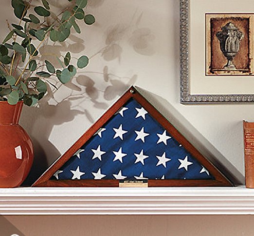 5'X9.5' Military Flag Display Case Memorial with Personalized Brass Plaque and Frame Mat
