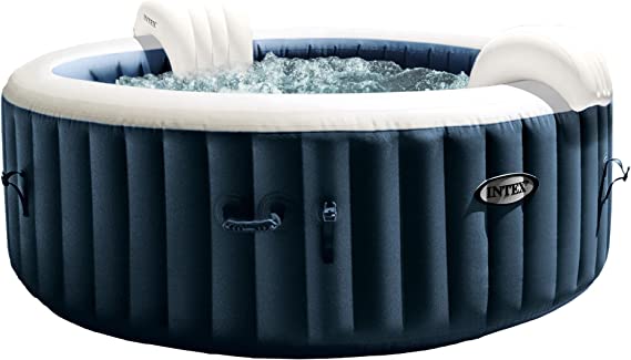 Intex 28429EP PureSpa Plus 77 Inch Diameter 4 Person Portable Inflatable Hot Tub Spa with 140 Bubble Jets and Built in Heater Pump, Blue