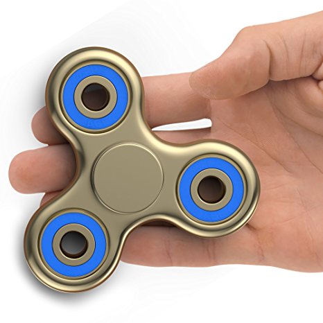 The Anti-Anxiety 360 Spinner Helps Focusing Fidget Toy [3D Figit] Tri-Spinner EDC Focus Toy for Kids & Adults - Best Stress Reducer Relieves ADHD Anxiety Boredom Ceramic Cube Bearing Gold & Blue
