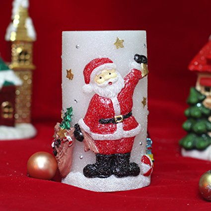 Home Impressions 3x6 Inches Santa Clause Flameless LED Candle Lights with timer, Battery Operated