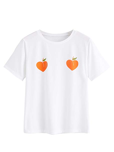 Romwe Women's Casual Cute Top Logo Graphic Print Tee Shirt