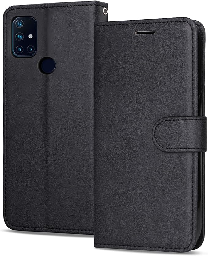 Case for OnePlus Nord N10 5G, PU Leather Wallet Case for OnePlus Nord N10 5G, Magnetic Protective Cover with TPU Shockproof Inner Shell, Black