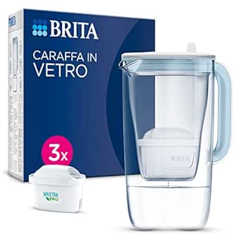 BRITA Glass Water Filter Jug Starter Pack - Light Blue (2.5L) incl. 3x MAXTRA PRO All-in-1 cartridge - in sustainable Smart Box packaging