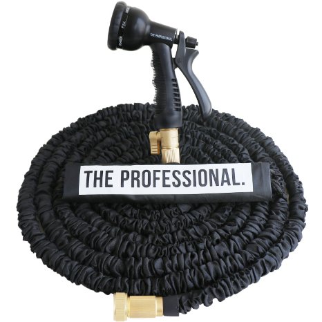 THE PROFESSIONAL 50ft Expandable Hose - TOUGHNESS PROFESSIONALS RELY ON. Thermal plastic hose with bonus versatile 8 setting spray nozzle & life extending storage bag.
