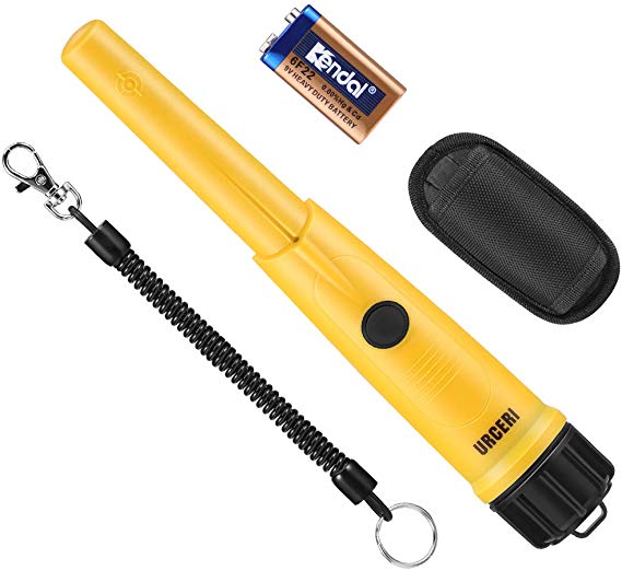 URCERI Pinpointer IP68 Waterproof Metal Detector, Treasure Hunting Tool Buzzer Vibration with Sound Portable Pinpointer with LED Indicators and Belt Holster Hand-Held Pin Pointer, Battery Included