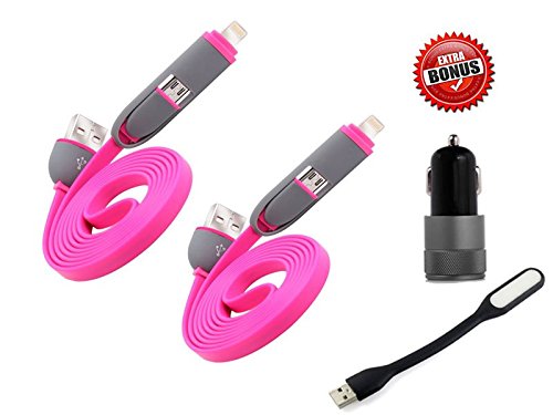 [Apple MFI Certified] 2x Newest CoolKo 2 in 1 Sync and Charge Cable with Micro USB Cord for Iphone 7 7 Plus 6 6s 6 Plus 5 5s 5c Ipad, Samsung, HTC and most Android Phone & Tablet with 2 Special Bonus