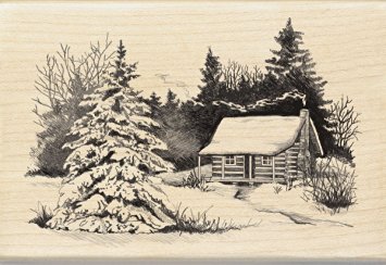 Inkadinkado Snowy Cabin Wood Stamp