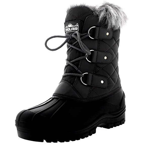 Polar Womens Quilted Lace Up Waterproof Walking Snow Fur Lined Mid Calf Boots