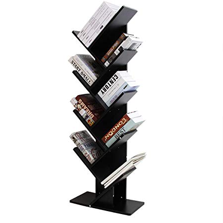 Bizzoelife Tree Bookshelf Compact Bookrack 9-Shelf Bookcase Storing Furniture for Decoration CDs, Books (Black)