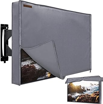 Outdoor TV Cover 60-65 Inches, HOMEYA 600D Heavy Duty Weatherproof TV Enclosure with Front Flap, Waterproof Zipper Bottom Cover, for Outside LED LCD Flat Screen TVs-Cover Size 58.5''L x 37''H x 5"W