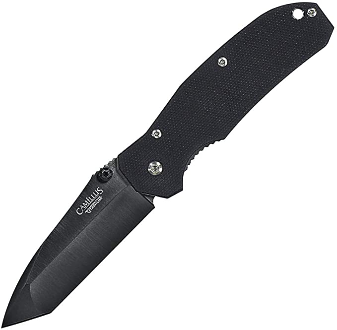 Camillus Tanto 2 Folding Knife, 3" / 7.6 cm Carbonitride Titanium VG-10 Blade, G-10 Handle, Black, 6.75" / 17.1 cm