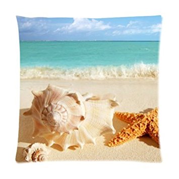 HLPPC Sea Shell Seashell Clam Beach Decorative Square Zippered Throw Pillow Case Cushion Cover 18 x 18 Inches
