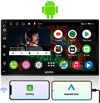 ATOTO A6 PF Double-DIN in Dash Video Receiver, 7'' Touchscreen Android Radio with Wireless Carplay, Android Auto, Mirror Link, WiFi/BT/USB Tethering, Dual Bluetooth/USB/AUX Input, 2G 32G, A6G2B7PF