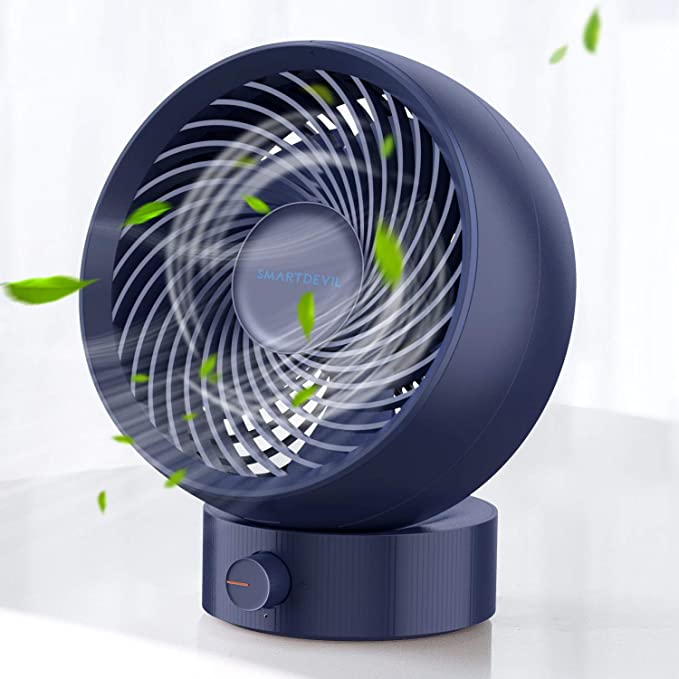SmartDevil 2020 USB Desk Fan, Small Personal Desktop Table Fan with Strong Wind, Quiet Operation Portable Mini Fan for Home Office Bedroom Table and Desktop (Blue)