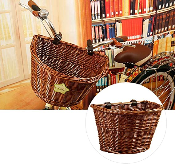 Syhonic Wicker Woven Front Handlebar Bike Basket,Bicycles Cane Bike Accessory Adult Bicycle Cargo Basket