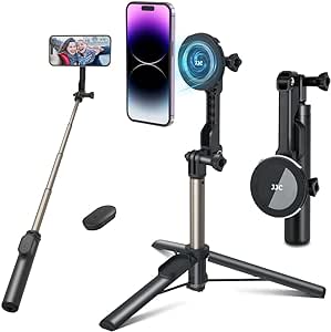 JJC Magnetic Selfie Stick Phone Tripod with Wireless Remote for iPhone 15 14 13 12 (MagSafe Mount) & All Samsung HUAWEI Phones & for compact camera
