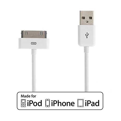 [Apple MFI Certified] Poweradd Apple Charging Date Cable 30 Pin Dock Connector to USB Cable for APPLE iPhone 4S/ 4/ 3GS, iPad 3/ 2/ 1, iPod nano 5rd / 6th, iPod touch 3rd/ 4th and Previous Apple Models -4 Feet / 1.2 m