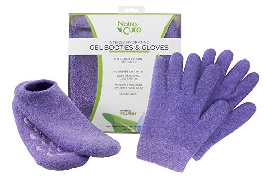 NatraCure Moisturizing Gel Booties and Gloves Set - (For dry skin, dry hands and feet, cracked heels, cuticles) - Color: Lavender