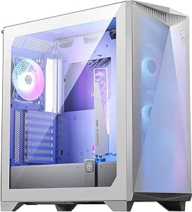 MSI MPG GUNGNIR 300R AIRFLOW WHITE Boîtier PC Mid-Tower, Capacité E-ATX, 4 x ventilateurs 120mm & Contrôleur Hub, Support GPU Vertical & Stand, Filtres à Poussière, Routage Câbles, USB Type-C (20Gb/s)