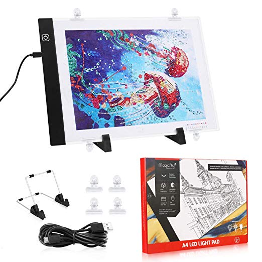 Magicfly Diamond Painting A4 LED Light Pad, Tracing Light Box for Drawing, Dimmable Light Board Kit with USB Cable, Perfect for DIY 5D Diamond Painting, Drawing, Embossing, Stenciling, Designing