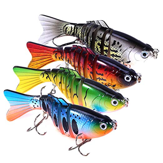 PLUSINNO Bass Fishing Lures, Swim Baits Lures for Bass, 4"/7 Segment, Multi Jointed Swimbaits Bass Smasher 3D Eyes Slow Sinking Hard Lure Fishing Tackle Kits Lifelike Lures