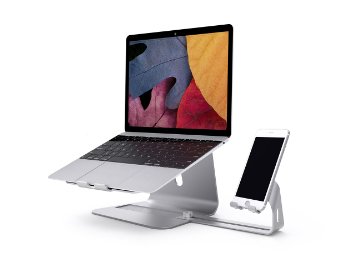 Laptop Stand & Adjustable Aluminium Phone Stand Holder,Spinido TI-Combination for All Notebooks(For Apple MacBook and PC)& All kinds of Smartphones,(Sliver)