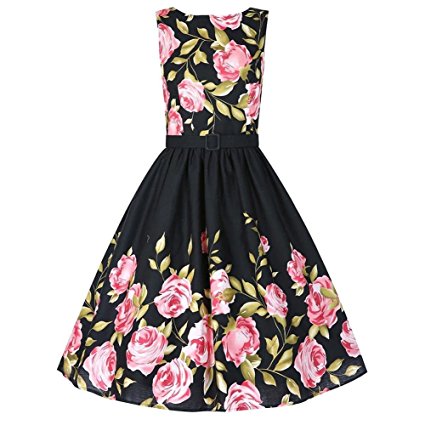 Babyonline Women Floral Spring Garden Vintage 1950's Picnic Party Cocktail Dress