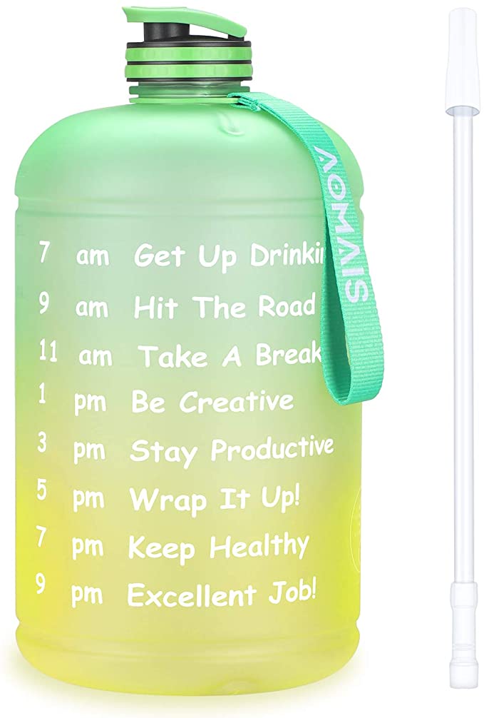 AOMAIS Gallon Water Bottle with Motivational Time Marker, Large 128oz/74oz, Leak-Proof, Wide Mouth, BPA Free Water Bottles for Sports Gym Fitness Work